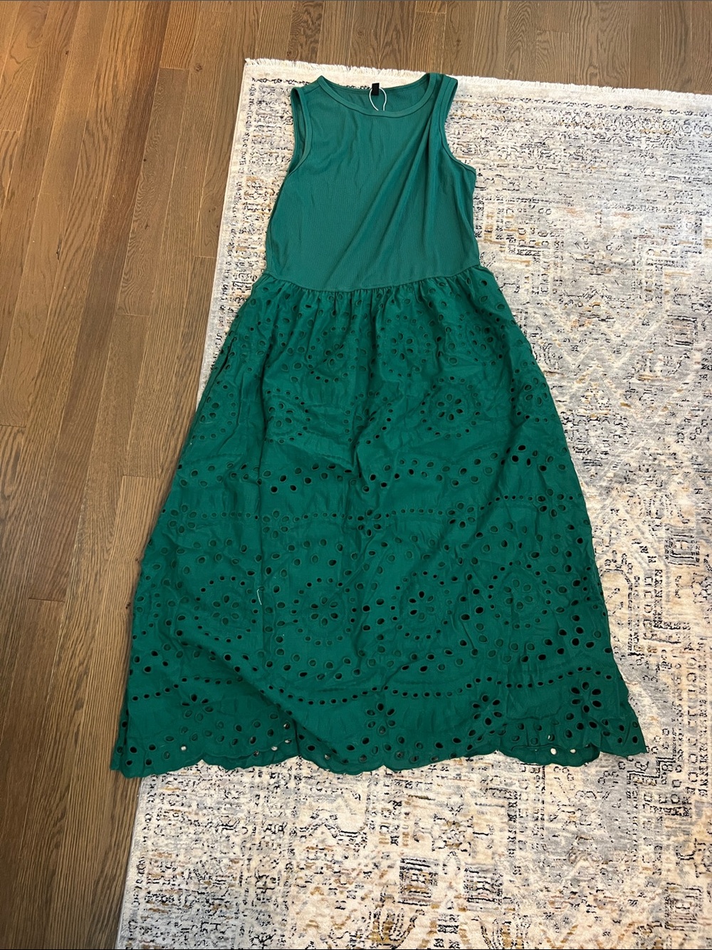 Green Sleeveless Eyelet Midi Dress